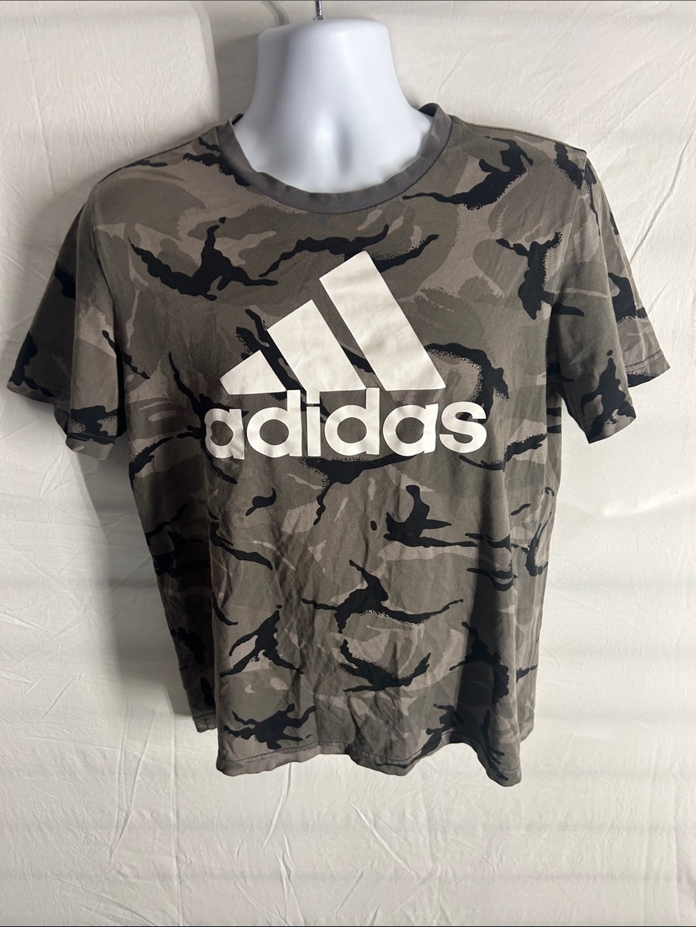 adidas Green Camo Logo Tee with White Graphic